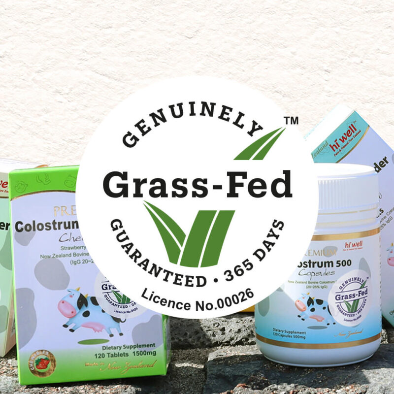 Hi Well Premium Colostrum Series with Grass-Fed Mark